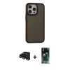 MARSİLYAN™- iPhone 15 Pro Max Kılıf Eksen Işık - Siyah 360 Mat Full Body Arka Koruyucu + Raze Metal Kamera Lens - SH
