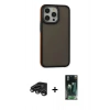 MARSİLYAN™- iPhone 15 Pro Max Kılıf Eksen Işık - Siyah 360 Mat Full Body Arka Koruyucu + Raze Metal Kamera Lens - TMGI