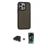 MARSİLYAN™- iPhone 15 Pro Max Kılıf Eksen Işık - Siyah 360 Mat Full Body Arka Koruyucu + Raze Metal Kamera Lens - TMGI