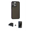 MARSİLYAN™- iPhone 15 Pro Max Kılıf Eksen Işık - Siyah 3D Antistatik Hayalet Cam Ekran Koruyucu + Raze Metal Kamera Lens - LT