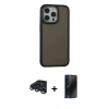 MARSİLYAN™- iPhone 15 Pro Max Kılıf Eksen Işık - Siyah 3D Antistatik Hayalet Cam Ekran Koruyucu + Raze Metal Kamera Lens - LT
