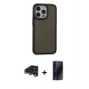 MARSİLYAN™- iPhone 15 Pro Max Kılıf Eksen Işık - Siyah 3D Antistatik Hayalet Cam Ekran Koruyucu + Raze Metal Kamera Lens - LT