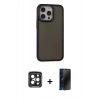 MARSİLYAN™- iPhone 15 Pro Max Kılıf Eksen Işık - Siyah 3D Antistatik Hayalet Cam Ekran Koruyucu + PVD Metal Kamera Lens - SH
