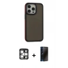 MARSİLYAN™- iPhone 15 Pro Max Kılıf Eksen Işık - Siyah 3D Antistatik Hayalet Cam Ekran Koruyucu + PVD Metal Kamera Lens - GS