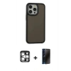 MARSİLYAN™- iPhone 15 Pro Max Kılıf Eksen Işık - Siyah 3D Antistatik Hayalet Cam Ekran Koruyucu + PVD Metal Kamera Lens - GS