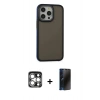 MARSİLYAN™- iPhone 15 Pro Max Kılıf Eksen Işık - Siyah 3D Antistatik Hayalet Cam Ekran Koruyucu + PVD Metal Kamera Lens - GS