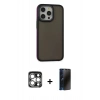MARSİLYAN™- iPhone 15 Pro Max Kılıf Eksen Işık - Siyah 3D Antistatik Hayalet Cam Ekran Koruyucu + PVD Metal Kamera Lens - GS