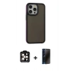 MARSİLYAN™- iPhone 15 Pro Max Kılıf Eksen Işık - Siyah 3D Antistatik Hayalet Cam Ekran Koruyucu + PVD Metal Kamera Lens - TU