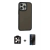 MARSİLYAN™- iPhone 15 Pro Max Kılıf Eksen Işık - Siyah 3D Antistatik Hayalet Cam Ekran Koruyucu + PVD Metal Kamera Lens - TU