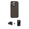 MARSİLYAN™- iPhone 15 Pro Max Kılıf Eksen Işık - Siyah 3D Antistatik Hayalet Cam Ekran Koruyucu + Raze Metal Kamera Lens - TMGI