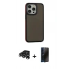MARSİLYAN™- iPhone 15 Pro Max Kılıf Eksen Işık - Siyah 3D Antistatik Hayalet Cam Ekran Koruyucu + Raze Metal Kamera Lens - GS