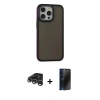 MARSİLYAN™- iPhone 15 Pro Max Kılıf Eksen Işık - Siyah 3D Antistatik Hayalet Cam Ekran Koruyucu + Raze Metal Kamera Lens - GS