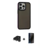 MARSİLYAN™- iPhone 15 Pro Max Kılıf Eksen Işık - Siyah 3D Antistatik Hayalet Cam Ekran Koruyucu + Raze Metal Kamera Lens - TMGI