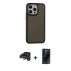 MARSİLYAN™- iPhone 15 Pro Max Kılıf Eksen Işık - Siyah 3D Antistatik Hayalet Cam Ekran Koruyucu + Raze Metal Kamera Lens - GS