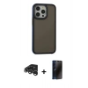 MARSİLYAN™- iPhone 15 Pro Max Kılıf Eksen Işık - Siyah 3D Antistatik Hayalet Cam Ekran Koruyucu + Raze Metal Kamera Lens - GS
