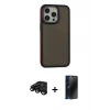 MARSİLYAN™- iPhone 15 Pro Max Kılıf Eksen Işık - Siyah 3D Antistatik Hayalet Cam Ekran Koruyucu + Raze Metal Kamera Lens - SH