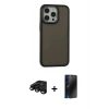 MARSİLYAN™- iPhone 15 Pro Max Kılıf Eksen Işık - Siyah 3D Antistatik Hayalet Cam Ekran Koruyucu + Raze Metal Kamera Lens - SH