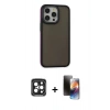 MARSİLYAN™- iPhone 15 Pro Max Kılıf Eksen Işık - Siyah 3D Antistatik Mat Seramik Nano Ekran Koruyucu + PVD Metal Kamera Lens - SH