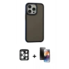 MARSİLYAN™- iPhone 15 Pro Max Kılıf Eksen Işık - Siyah 3D Antistatik Mat Seramik Nano Ekran Koruyucu + PVD Metal Kamera Lens - LT