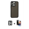 MARSİLYAN™- iPhone 15 Pro Max Kılıf Eksen Işık - Siyah 3D Antistatik Mat Seramik Nano Ekran Koruyucu + PVD Metal Kamera Lens - LT