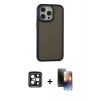 MARSİLYAN™- iPhone 15 Pro Max Kılıf Eksen Işık - Siyah 3D Antistatik Mat Seramik Nano Ekran Koruyucu + PVD Metal Kamera Lens - SH
