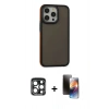 MARSİLYAN™- iPhone 15 Pro Max Kılıf Eksen Işık - Siyah 3D Antistatik Mat Seramik Nano Ekran Koruyucu + PVD Metal Kamera Lens - LT