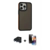 MARSİLYAN™- iPhone 15 Pro Max Kılıf Eksen Işık - Siyah 3D Antistatik Mat Seramik Nano Ekran Koruyucu + Raze Metal Kamera Lens - LT