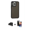 MARSİLYAN™- iPhone 15 Pro Max Kılıf Eksen Işık - Siyah 3D Antistatik Mat Seramik Nano Ekran Koruyucu + Raze Metal Kamera Lens - TMGI