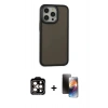 MARSİLYAN™- iPhone 15 Pro Max Kılıf Eksen Işık - Siyah 3D Antistatik Mat Seramik Nano Ekran Koruyucu + PVD Metal Kamera Lens - TU