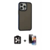 MARSİLYAN™- iPhone 15 Pro Max Kılıf Eksen Işık - Siyah 3D Antistatik Mat Seramik Nano Ekran Koruyucu + PVD Metal Kamera Lens - TU