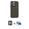 MARSİLYAN™- iPhone 15 Pro Max Kılıf Eksen Işık - Siyah 3D Antistatik Seramik Nano Ekran Koruyucu + Gri PVD Metal Kamera Lens