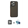 MARSİLYAN™- iPhone 15 Pro Max Kılıf Eksen Işık - Siyah 3D Antistatik Seramik Nano Ekran Koruyucu + Gri PVD Metal Kamera Lens