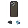 MARSİLYAN™- iPhone 15 Pro Max Kılıf Eksen Işık - Siyah 3D Antistatik Seramik Nano Ekran Koruyucu + Lacivert Raze Metal Kamera Lens