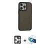 MARSİLYAN™- iPhone 15 Pro Max Kılıf Eksen Işık - Siyah 3D Antistatik Seramik Nano Ekran Koruyucu + PVD Metal Kamera Lens - GS