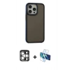 MARSİLYAN™- iPhone 15 Pro Max Kılıf Eksen Işık - Siyah 3D Antistatik Seramik Nano Ekran Koruyucu + PVD Metal Kamera Lens - GS