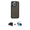 MARSİLYAN™- iPhone 15 Pro Max Kılıf Eksen Işık - Siyah 3D Antistatik Seramik Nano Ekran Koruyucu + Raze Metal Kamera Lens - TMGI