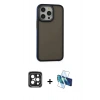 MARSİLYAN™- iPhone 15 Pro Max Kılıf Eksen Işık - Siyah 3D Antistatik Seramik Nano Ekran Koruyucu + Siyah PVD Metal Kamera Lens