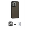 MARSİLYAN™- iPhone 15 Pro Max Kılıf Eksen Işık - Siyah Bilvis 0.18mm Plus Cam Ekran Koruyucu + Gri PVD Metal Kamera Lens