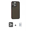 MARSİLYAN™- iPhone 15 Pro Max Kılıf Eksen Işık - Siyah Bilvis 0.18mm Plus Cam Ekran Koruyucu + Gri PVD Metal Kamera Lens