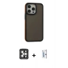 MARSİLYAN™- iPhone 15 Pro Max Kılıf Eksen Işık - Siyah Bilvis 0.18mm Plus Cam Ekran Koruyucu + Gri PVD Metal Kamera Lens