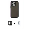 MARSİLYAN™- iPhone 15 Pro Max Kılıf Eksen Işık - Siyah Bilvis 0.18mm Plus Cam Ekran Koruyucu + Gri PVD Metal Kamera Lens