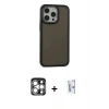 MARSİLYAN™- iPhone 15 Pro Max Kılıf Eksen Işık - Siyah Bilvis 0.18mm Plus Cam Ekran Koruyucu + PVD Metal Kamera Lens - GS