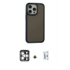 MARSİLYAN™- iPhone 15 Pro Max Kılıf Eksen Işık - Siyah Bilvis 0.18mm Plus Cam Ekran Koruyucu + PVD Metal Kamera Lens - GS