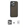 MARSİLYAN™- iPhone 15 Pro Max Kılıf Eksen Işık - Siyah Bilvis 0.18mm Plus Cam Ekran Koruyucu + PVD Metal Kamera Lens - LT