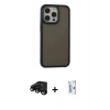 MARSİLYAN™- iPhone 15 Pro Max Kılıf Eksen Işık - Siyah Bilvis 0.18mm Plus Cam Ekran Koruyucu + Siyah Raze Metal Kamera Lens