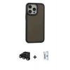 MARSİLYAN™- iPhone 15 Pro Max Kılıf Eksen Işık - Siyah Bilvis 0.18mm Plus Cam Ekran Koruyucu + Siyah Raze Metal Kamera Lens