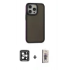 MARSİLYAN™- iPhone 15 Pro Max Kılıf Eksen Işık - Siyah Bilvis 3D Cam Ekran Koruyucu + PVD Metal Kamera Lens - SH