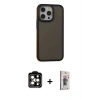 MARSİLYAN™- iPhone 15 Pro Max Kılıf Eksen Işık - Siyah Bilvis 3D Cam Ekran Koruyucu + PVD Metal Kamera Lens - TU