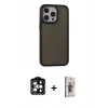 MARSİLYAN™- iPhone 15 Pro Max Kılıf Eksen Işık - Siyah Bilvis 3D Cam Ekran Koruyucu + PVD Metal Kamera Lens - TU