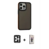 MARSİLYAN™- iPhone 15 Pro Max Kılıf Eksen Işık - Siyah Bilvis 3D Cam Ekran Koruyucu + PVD Metal Kamera Lens - SH